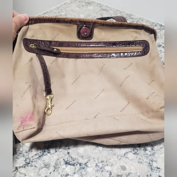 Brahmin Vintage Crocodile Embossed Leather Pecan Melbourne Small Handbag Tote - Picture 11 of 16